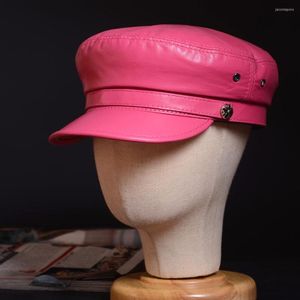 Beralar Kadın Bayanlar Orijinal Deri Renkli Askeri Bere Hizmet Kapağı Sboy Caz/Donanma/Düz/Ordu Kapakları/Şapkalar
