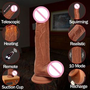 Секс-массажер, большой фаллоимитатор, вибратор, огромный автоматический телескопический подогрев пениса, присоска, реалистичная для женщин, игрушки для взрослых