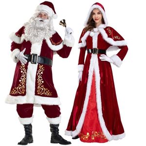 Tema kostümü artı beden lüks kadife yetişkinler Noel cosplay çift Noel baba kıyafetleri süslü elbise Noel üniforma takımları erkekler için 220915