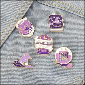 Штифты броши Эмалевые вооруженные лацканые булавки Purple Witch Hat мудрость дизайн дизайн воротнички для бухты для брошей ювелирных изделий аксессуары.