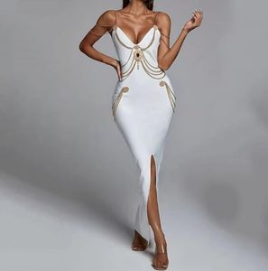 Seksi Zincir Kadın Lady Yeni Moda Elbiseleri Saray Tasarımcısı Maxi Uzun Bandaj Bodycon Elbise Fabrika Fiyatı Toptan STXC5727