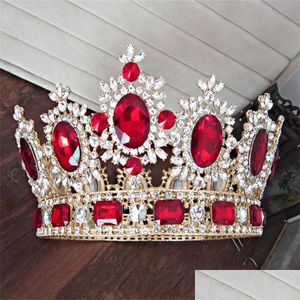 Tiaras Büyük Kraliçe Kral Pageant Taç Düğün Tiaras ve Taçlar Büyük Kristal Rhinestone Diadem Gelin Headdress Saç Takı 1230 Dhozc