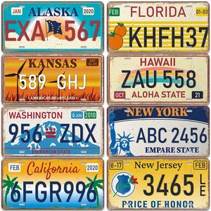 American States Metal Painting License Plate Tin Signs Vintage Poster California Florida New Jersey Texas Hawaii Metal Man Cave Pub Club Bar Wall Decor 15x30cm