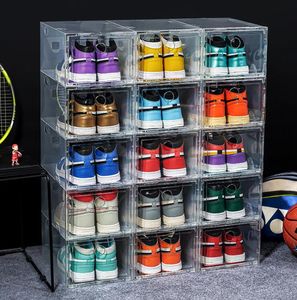 Ящики для хранения мусорные банки 3pcs прозрачные пластиковые кроссовки для обувной коробки баскетбольная спортивная коробка для хранения для хранения пылепроницаемой высококачественной комбинации организатора DHG5P