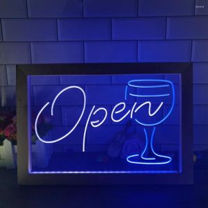 Parti dekorasyon senaryosu açık cam kokteyller bar dor çift renk led neon işaret po çerçeve yaratıcı masa yatak odası masası ahşap 3d gece ışık