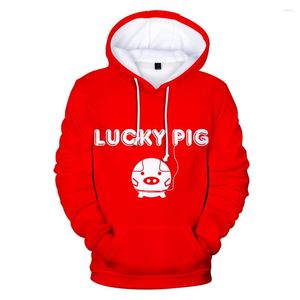 Hoodies masculinos 2022 fofo porco lucky 3d masculino harajuku sweetshirs de pullachas de manga longa de manga longa vermelha