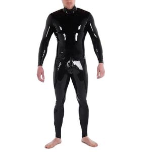 Moda catsuit kostümler pvc sahte deri erkekler Unitard 3 yollu arka fermuar ön kaset parti giymek tulum özelleştirilmiş