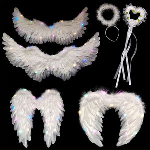 Украшение вечеринки 1pc светодиодные огни белый черный ангельский перо крылья хэллоуин