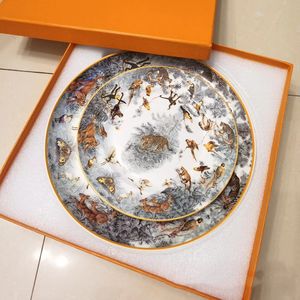 Luxury Jungle Animals Dishes and Plates Porcelain Western Style Exquisite Dinnerware Sets Steak Pizza Plate For Gift
