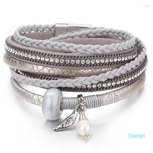 2022 Nuovi braccialetti Fashion Braccialetti intrecciati in cuoio intrecciato in pelle Bracciale boho multistrato fiocchi a doppio avvolgimento per donne di alta qualit￠