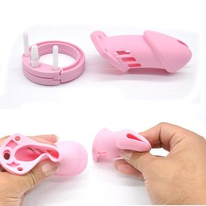 Cockrings Pink Silicone Male Chastity Cage Device Belt Gimp Small Large Lockable Ring Sex Toys with 5 Cock Ring Penis Sleeve for Men BDSM 220916