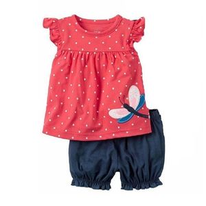 Conjuntos de roupas Roupas meninas Conjunto de algodão Dragonfly calça curta Tanque de verão Tampa Tampa de camisetas T Sualdo de roupas de roupas Polka Dot 220916