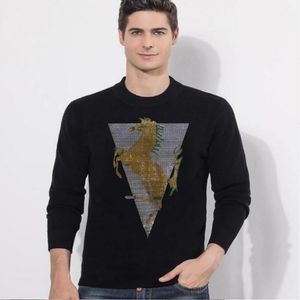 Suéter de lã masculino com padrão de cavalo e design de diamante pulôver de inverno moda casual de alta qualidade Luxcy Man tricô roupas suéter S-3xl