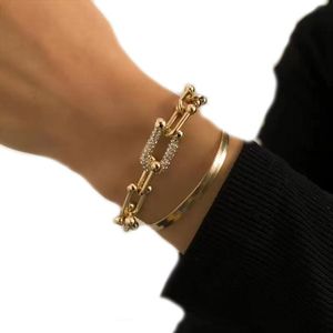 Designer hochwertige Gliederkette Kristall U-Verschluss Metallarmband Armband Gold Silber modisch Pulseras Damenschmuck164I