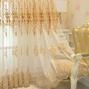 Занавес европейская вилла роскошная вышитая синяя тюль для гостиной спальня золотая розовая вышива