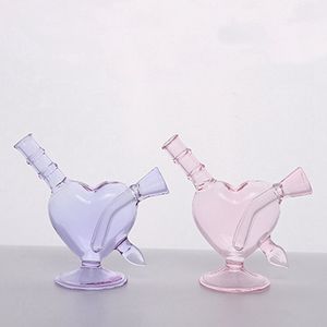 Cool Colorful Pink Purple Pyrex Thick Glass Pipes Bubbler Filter Portable Heart Dry Herb Tobacco Preroll Rolling Cigarette Cigar Bong Holder Waterpipe Love Smoking