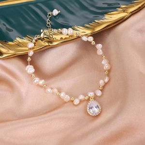 Bracelets de charme minar elegante coreia gota gota quadrada amor coração para mulheres miçangas de ouro real pêndulos de pérola de água doce