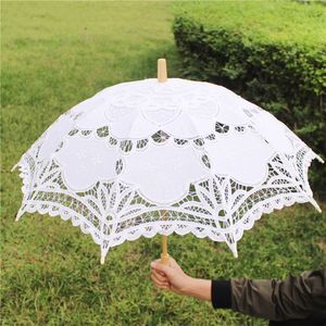 Nuovo ombrello di pizzo ricamo di cotone in cotone bianco/avorio nero Parasolo nozze decorazioni ombrello