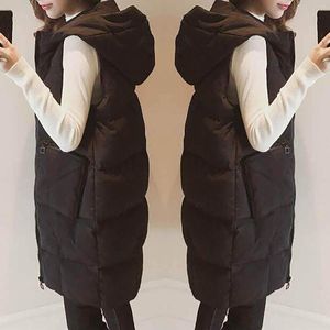 Colete feminino Capuz Capuz Colete Vestre Plus Tamanho Gilet Gilet Casual mangas preto casaco comprido casaco feminino de inverno