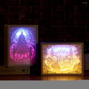 Gece Işıkları Profesyonel 3D Kağıt Oyma Işık LED Kağıtkazlık Kutu Heykelleri Çerçeve Hediye Dekoratif Masaüstü Lamba
