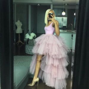 Шикарные женщины Tutu High Low Tulle Юбка Многоуровневые оборки асимметричные выпускные платья юбки Saia Faldas Custom Made Maxi Tutu Hown 919