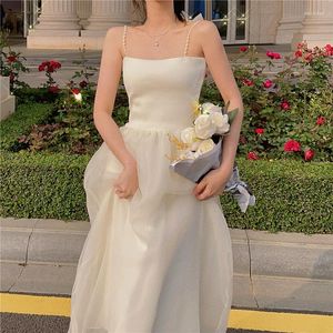 Sıradan elbiseler tatlı zarif peri uzun elbise beyaz örgü seksi parti kayışı 2022 yaz vintage düğün akşam Victoria Koreli