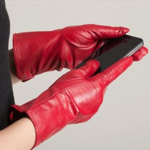 Пяти пальцев перчатки Куршауэль Роскошные Женщины Nappa мягкая кожаная зимняя вязание теплое ку-039