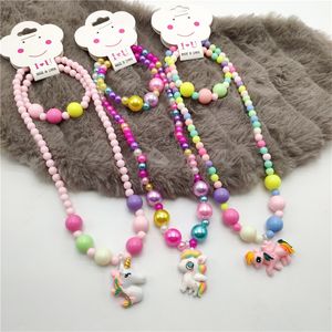 Jóias de jóias de unicórnio infantil Conjunto de pulseiras de cor para meninas vestem acessórios 2038 E3