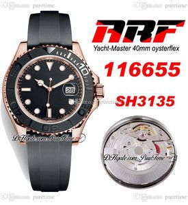 Arf Y-M 116655 SH3135 Otomatik Erkekler İzle 40mm Gül Altın 3D Seramik Çember Siyah Dia Oysterflex Kauçuk Kayış Saatler Süper Baskı Saatleri Aynı Seri Kart Puretime B2