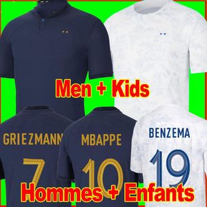Maillots de football 2022 World Cup Soccer Jersey French BENZEMA Football shirts MBAPPE GRIEZMANN POGBA kante maillot foot kit top shirt MEN kids sets