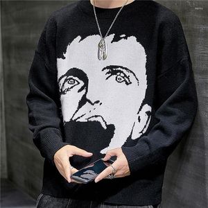 Erkek Sweaters Moda Erkekler Sonbahar Jumper Sweater Portre O boyun boyunlu örme gevşek kazak üstleri çocuk serin Kore tarzı 3 renk