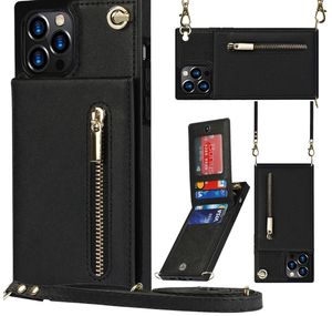 Crossbody kolye kayışı kordon kordon çapraz gövde fermuar deri kılıfı 12 eklenti kartı koruyucu telefon kapağı için iPhone 14 Pro Max 13 12 Mini 11 Pro x Xr XS