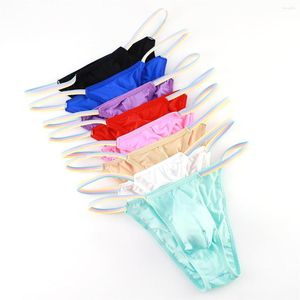 Mutande 1/4/8PCS Slip da uomo Seta di ghiaccio Sexy Biancheria intima a vita bassa Perizoma Taglio alto Lingerie Mutandine Bikini Tanga