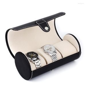 Смотреть коробки 3 слоты Roll Travel Case Chic Портативные винтажные кожа