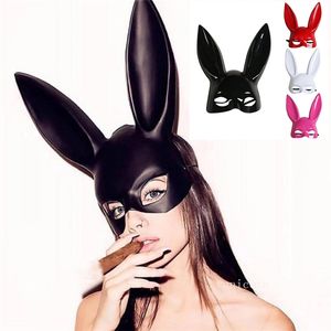 Домашний Хэллоуин Поставки маскарада Маска Длинные кроличьи ушные маски милая маска кролика Черный белый верхний половина для лица Маски для вечеринки LT043