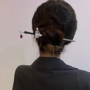 Hair Clips Women Women Chinoiserie Sword Ruby Pingente Hairpin Moda Simples Moderna Moderna Cabeça Acessórios para Cabeça Atacado 2022