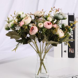 Fiori decorativi 1 pezzo Bouquet di capolini di rose artificiali di piccole dimensioni Matrimonio Decorazioni natalizie per la casa Fai da te Anno Contenitore di caramelle