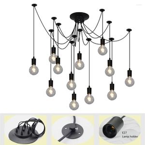 Kolye Lambalar Vintage Retro Endüstriyel Siyah Örümcek Avizesi E27 Edison Ampul Diy Tavan Işık Asma Lamba Ayarlanabilir Tel