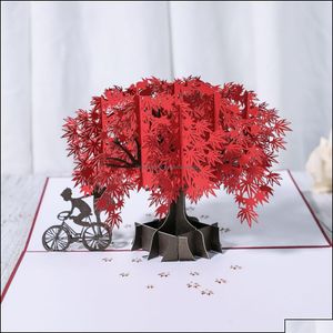 Tebrik Kartları 3D Yıldönümü Kart/Pop Up Kart Kırmızı Akçaağaç El Yapımı Hediyeler Çift Düşünen Düğün Partisi Aşk Otdy6