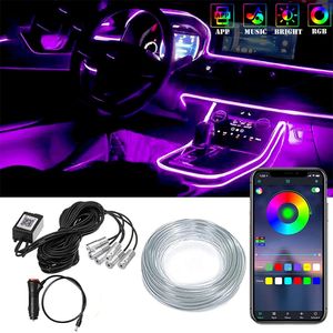 Araba İç Neon RGB Led Şerit Işıklar 4/5/6 in 1 Bluetooth App Kontrol Dekoratif Işıklar Ortam Atmosferi Pano Lambası