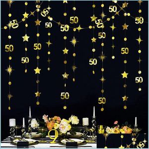 Parti Dekorasyon Altın 50 Yıllık Mutlu Yıllar Banner Salatçısı Fonkomlar İçin 50. Yıldönümü Yaş Yıldızları Garlandsparty Drop Mxhome DHXBL