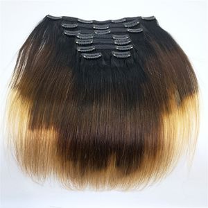 Brazilian Straight Clip in Human Hair Extensions T1B/4/27 8 pcs/set 120G Remy Hair Clips ins Machine Made 10-22 inch