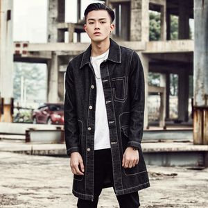 Erkek Trençkotlar Artı Boyutu 5XL Rahat Erkek Uzun Rüzgarlık Moda Kore Gevşek Tek Sıra Düğmeli Turn-down Yaka Kot Streetwear