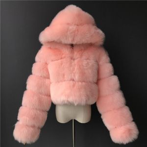 Kadınlar artı boyutu dış giyim katları Yüksek kaliteli tüylü kırpılmış boyut sahte ve ceket kabarık üst kat kapşonlu kış ceket mantau femm 220922