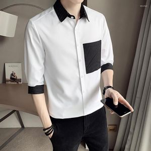 Erkek sıradan gömlekler 2022 Yaz Erkekler Çizgili Gömlek Markası Yarım Kollu Bluz Kore Moda Üstleri Erkek Sokak Giyim Camisas S-XXL