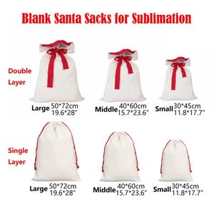 Çift Kat Süblimasyon Boş Santa Çuvalları DIY Kişiselleştirilmiş Drawstring Çantası Noel Hediye Çantaları Cep Isı Transferi C0922
