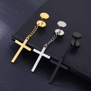 Charm Cross Drop Dangle Küpeler Hip Hop Punk Erkekler Paslanmaz Çelik Barbell Saplama Küpe Takı