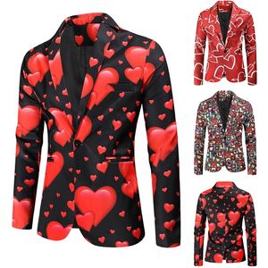 Erkek Suit Blazers Valentine's Hediye Moda Partisi Ceket Sıradan İnce Fit Blazer Düğmeleri 3D Kalp Baskı Boyama Ceket Erkekler 220922