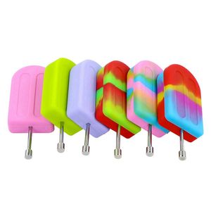 Sigara Renkli Silikon Dondurma Popsicle Style Stil Kutusu Tırnaklarla Taşınabilir Tırnaklar Tırnak Kaşık Kova Kuru Bong Herb Tütün Yağ Donanları Mühürlü Konteyner Kavanozları