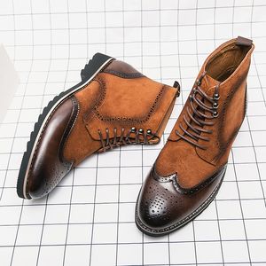 Stil Brogue Boots İngiliz Erkek Ayakkabı Kişilik Pus Süet Süet Klasik Oyma Dantel Moda Günlük Sokak Günlük Ad204 FC7F